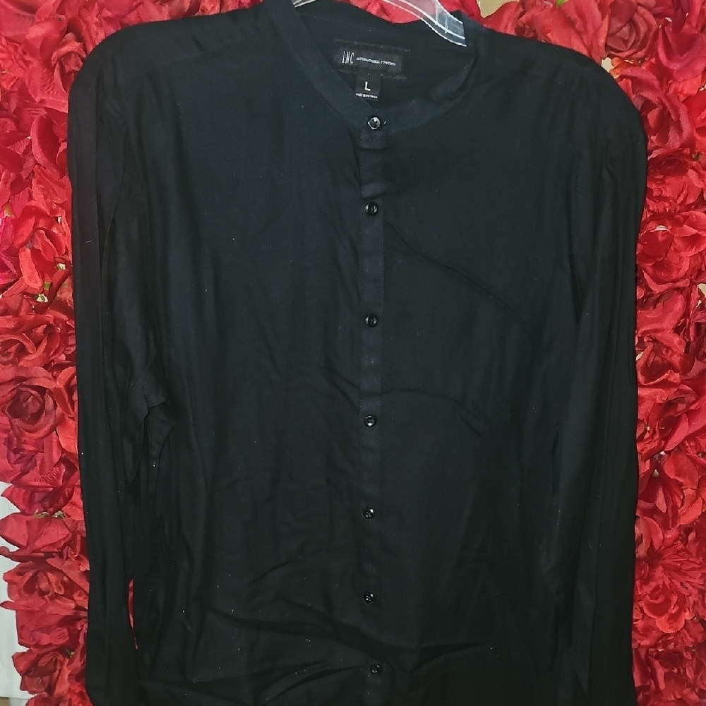 INC NWT Men's Black Button-Up Dress Round Collar Shirt Size Large